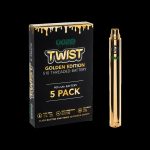 Ooze Twist Golden Edition 5-pack 900mAh 510 thread battery for cannabis vape cartridges.